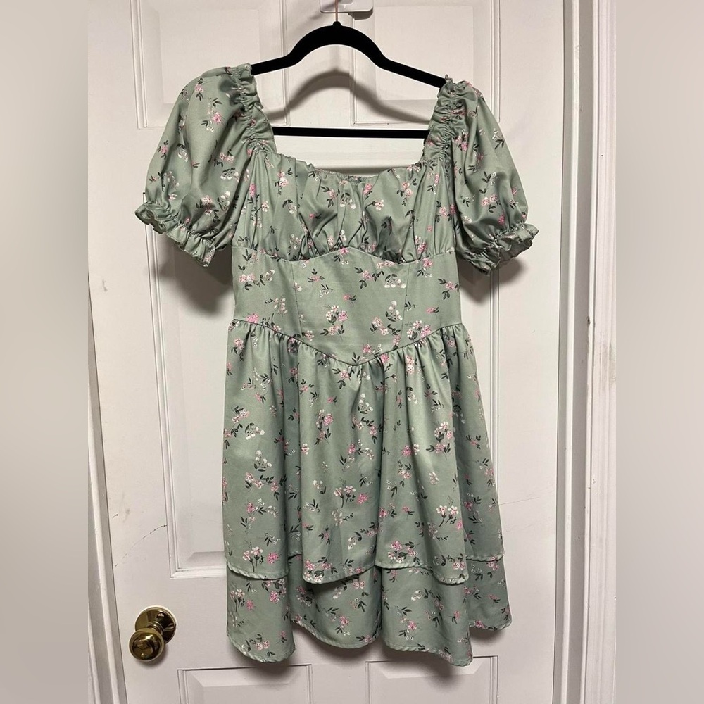 SHEIN Teen Light Green Milkmaid Dress